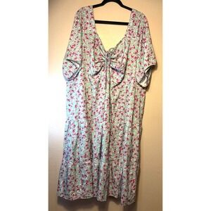 Bloomchic Floral Ruched Bust Tiered Midi Dress Mint Green Pink Plus Size 30